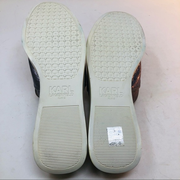 New Karl Lagerfeld Metallic Leather Slide Wedges - Picture 6 of 6